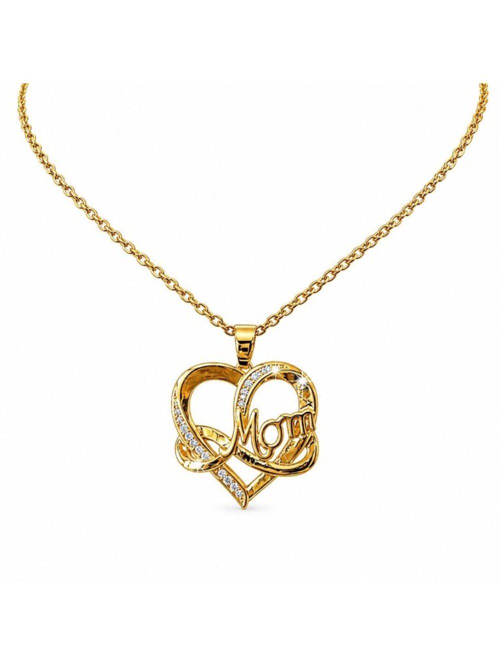 Gold Overlay Mom Heart Necklace Made with Swarovski Crystal Mothers Day Gift New